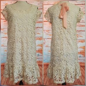 NWT francescas drop waist ruffle hem cream dress alya daisy floral lace overlay